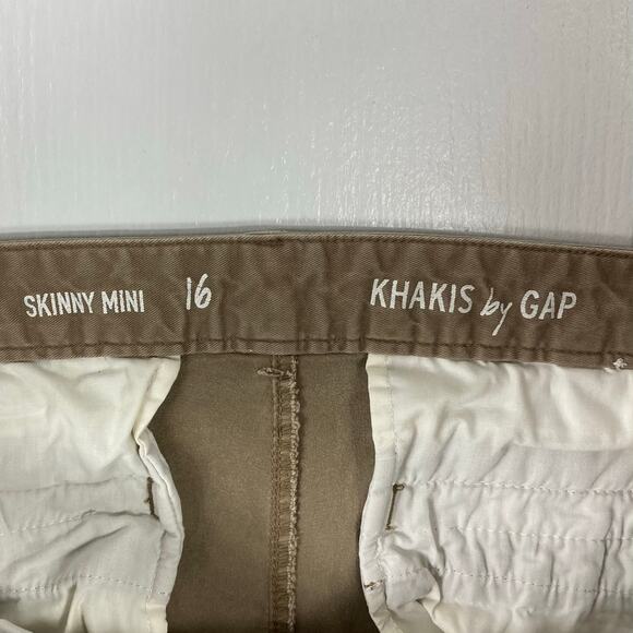 GAP Pants Women 16 Khakis Skinny-Mini Stretchy-Cotton Tan-Beige-Brown Pocket Zip - Picture 3 of 13